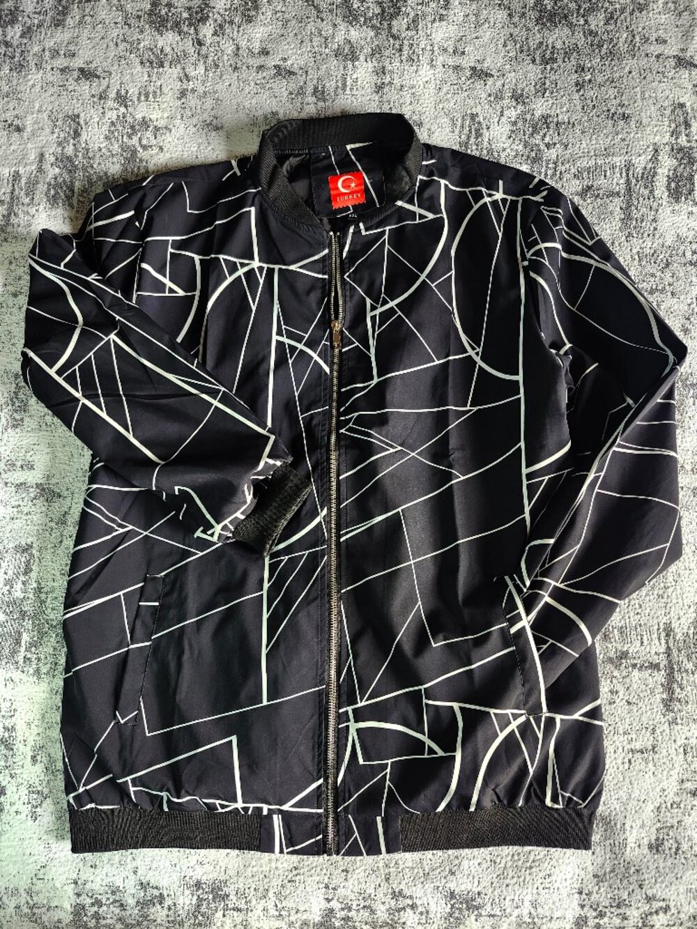 Black White Geometric Lightweight Zip Up Jacket